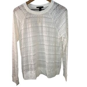 Forever 21 White Lace Knit Top Sweater Lightweight Pullover Ivory L 0185
